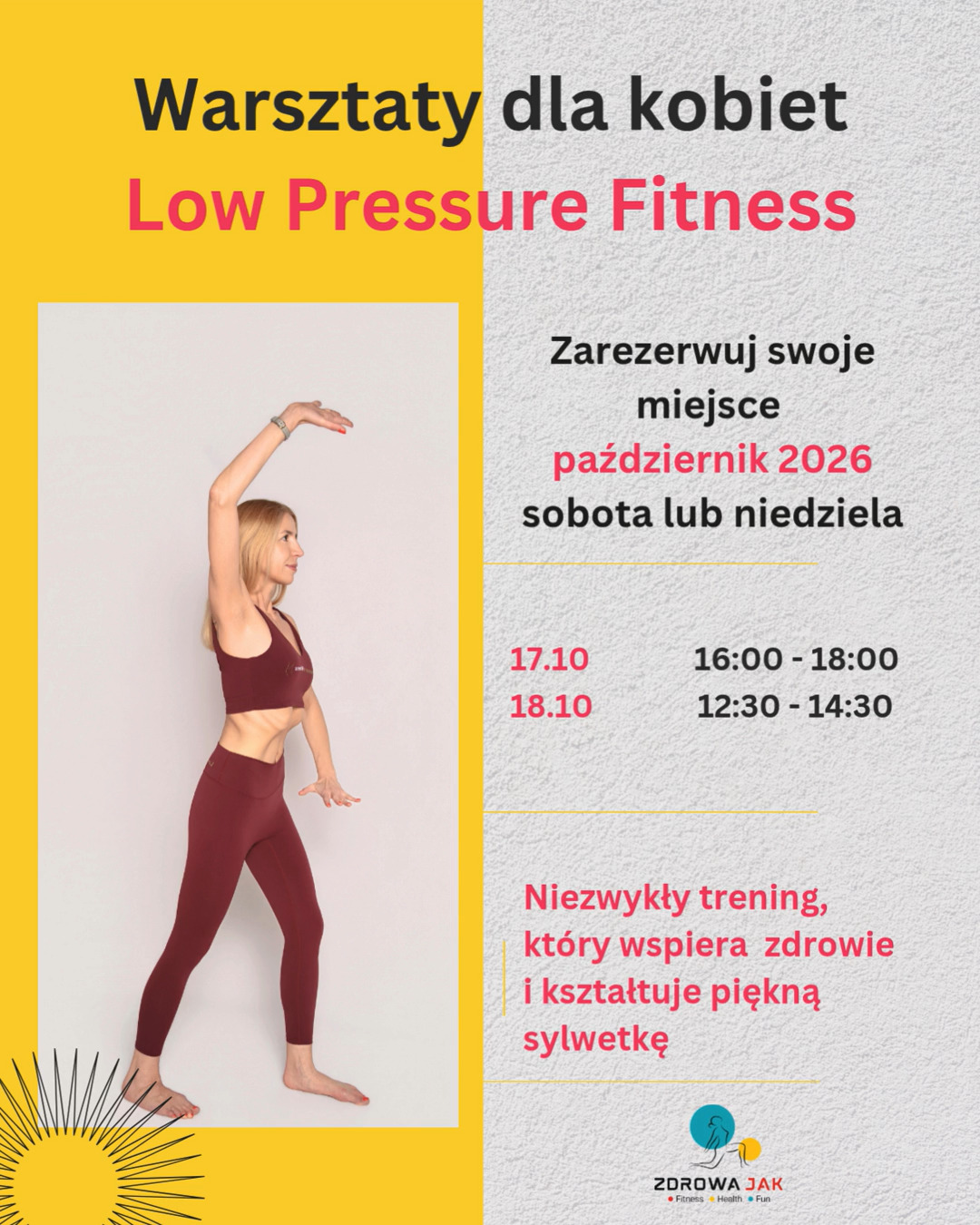 ✨ Drogie kobiety, ruszyły zapisy na kolejną edycję warsztatów Low Pressure Fitness! Tym razem zapraszam Was na październikowy weekend: 17 i 18 października 💛Jeśli jeszcze nie miałaś okazji spróbować tego niezwykłego treningu z pogranicza fitnessu i rehabilitacji medycznej — koniecznie musisz to zmienić!👉 Co możesz zyskać, trenując LPF?👌 Jędrniejszy brzuch i węższą talię👌 Silniejsze mięśnie CORE👌 Zdrowszy, pełny oddech 360°👌 Lepszą pracę mięśni dna miednicy👌 Wsparcie w pracy z bliznami i zrostami w obrębie brzucha👌 Mniej bólu kręgosłupa👌 Większą wydolność i świadomość ciała👌 Lepsze zabezpieczenie przed kontuzjamiA to jeszcze nie wszystkie korzyści!Nie musisz być wysportowana, młoda ani w żaden szczególny sposób przygotowana do zajęć. To trening absolutnie dla każdej z nas. Dołącz do grona kobiet, które pokochały LPF!Warsztaty odbędą się w przepięknym, bardzo kobiecym miejscu 🌸📍 Muse Studio Pilates, Ogrody Geyera, Łódź🗓 Wybierz swój termin:✓ 17 października (sobota) | 16:00–18:00✓ 18 października (niedziela) | 12:30–14:30Pracujemy w kameralnych grupach — liczba miejsc jest mocno ograniczona 💛 Nie zwlekaj z zakupem wejściówki!👉 Zajrzyj do karuzeli i sprawdź szczegóły.Link do rejestracji znajdziesz w bio.Jeśli zastanawiasz się, czy to trening dla Ciebie — napisz do mnie w wiadomości prywatnej. Chętnie odpowiem na wszystkie Twoje pytania 📩#LowPressureFitness #ZdrowaJakTy #plaskibrzuch #TreningDlaKobiet #WarsztatyLPF #LPFPoland #TreningMedyczny #Hipopresja #LPFŁódź #musestudiopilates